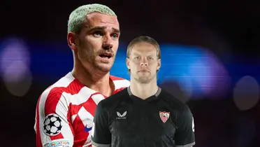 A Griezmann no le gustó, lo que le hizo Nyland en Atlético vs Sevilla