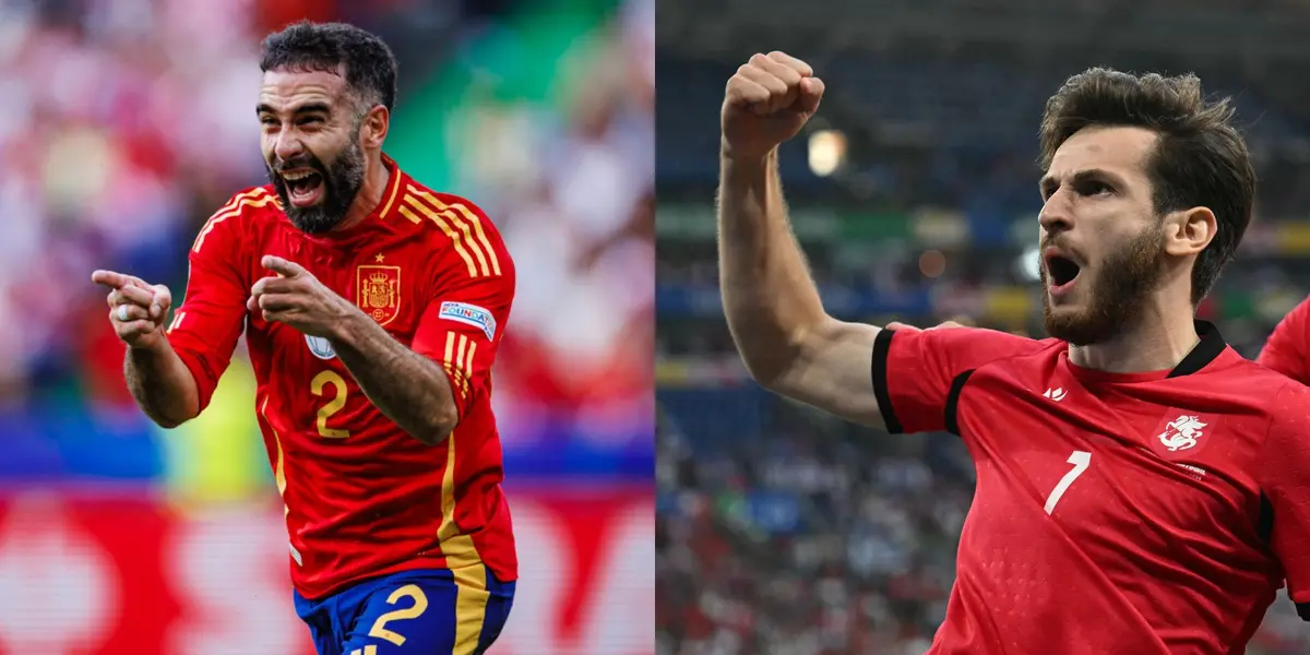 Carvajal grita su gol ante Croacia y Kvaratskhelia el suyo a Portugal. (Foto: Collage)