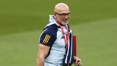 De La Fuente durante el entrenamiento de España.