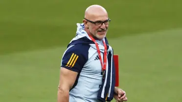 De La Fuente durante el entrenamiento de España.