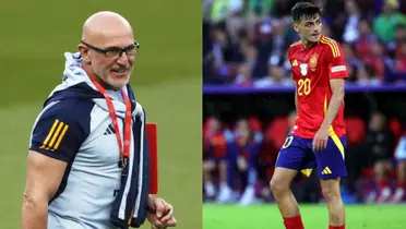 De La Fuente en el entrenamiento de España y Pedri jugando vs Georgia. (Foto: collage)
