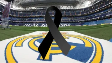 El estadio del Real Madrid junto a lazo negro de luto. (Foto: Real Madrid)