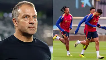 Hansi Flick como DT de Alemania y el FC Barcelona en sesión de entrenamiento. (Foto: Collage)