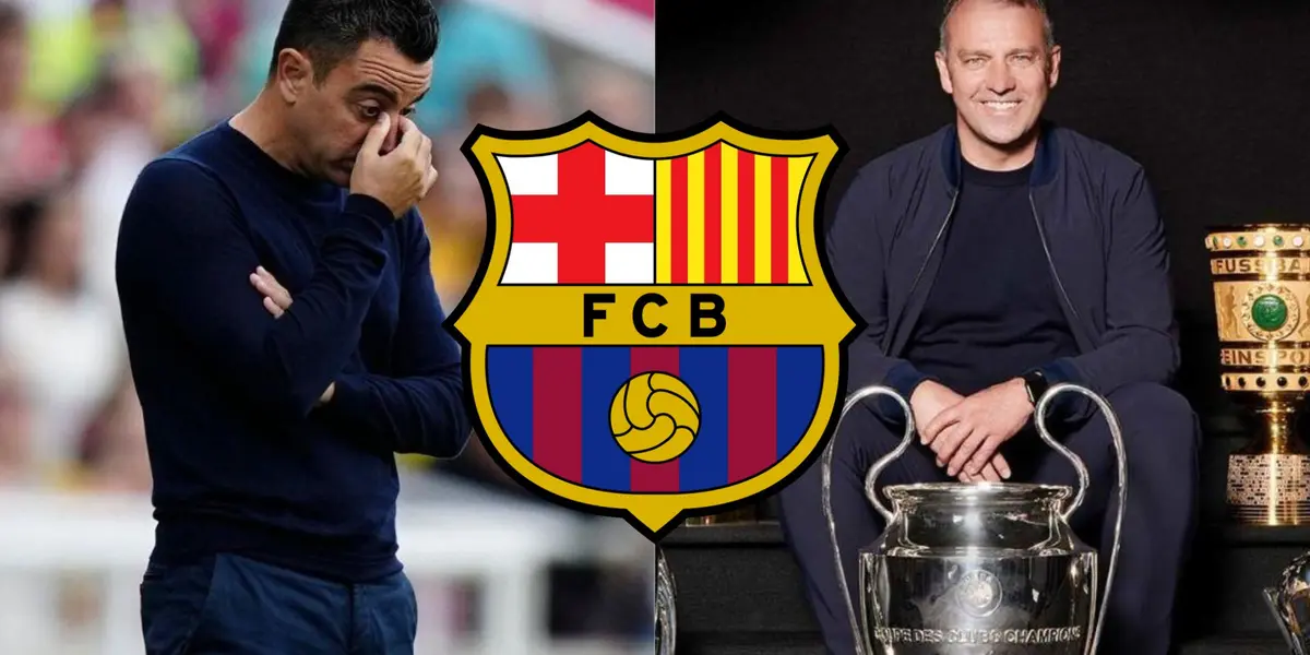 Hansi Flick con la Champions que ganó y Xavi dirigiendo al Barça. (Foto: collage)