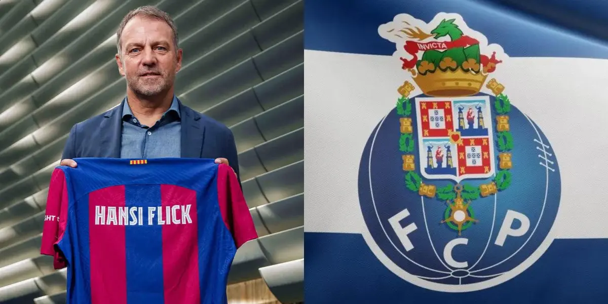 Hansi Flick posa con la camiseta del FC Barcelona.