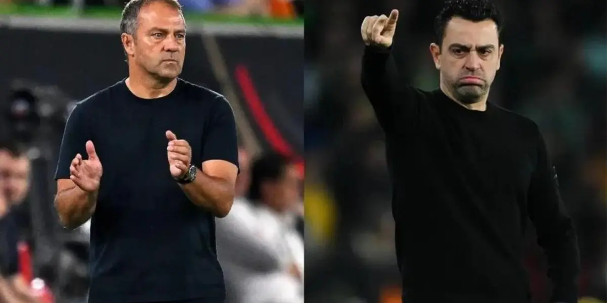 Hansi Flick y Xavi Hernández en acción.