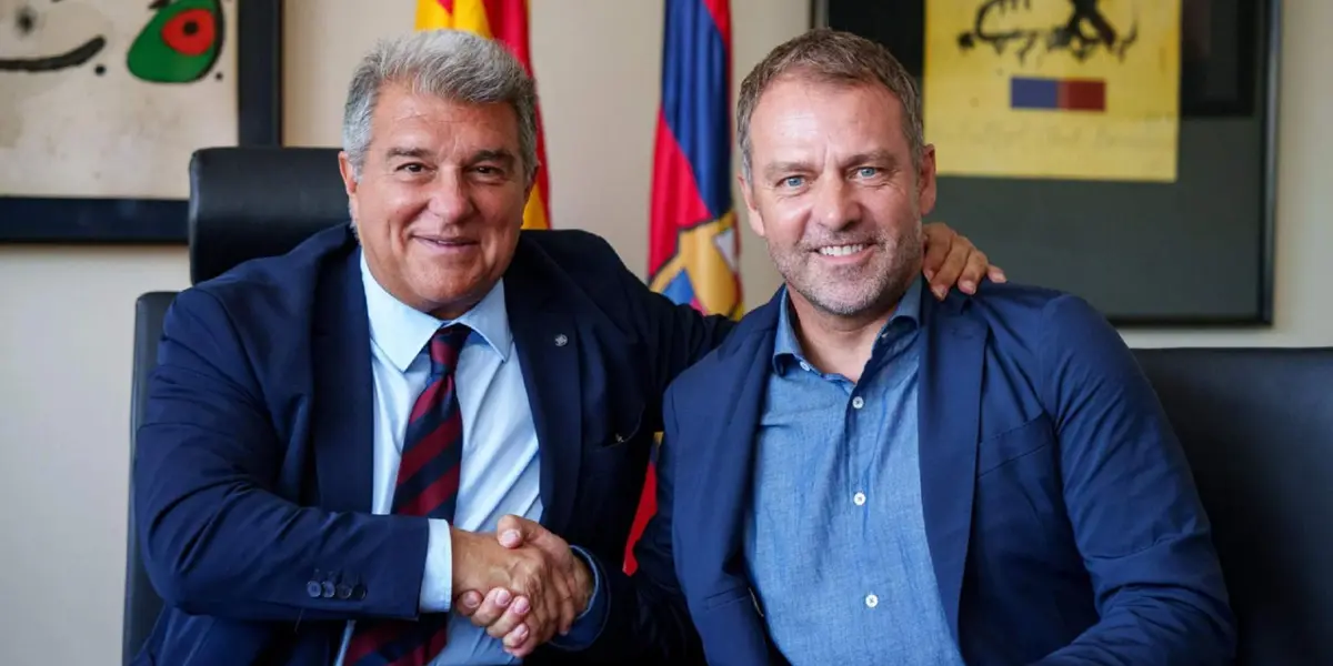 Joan Laporta y Hansi Flick en el dia de presentación del DT alemán.