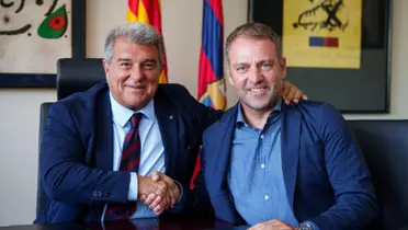 Joan Laporta y Hansi Flick en el dia de presentación del DT alemán.