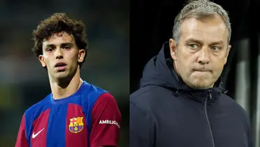 Joao Félix con la camiseta del FC Barcelona y Hansi Flick, su nuevo DT.