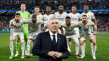 La alineación del Real Madrid y su entrenador Carlo Ancelotti.