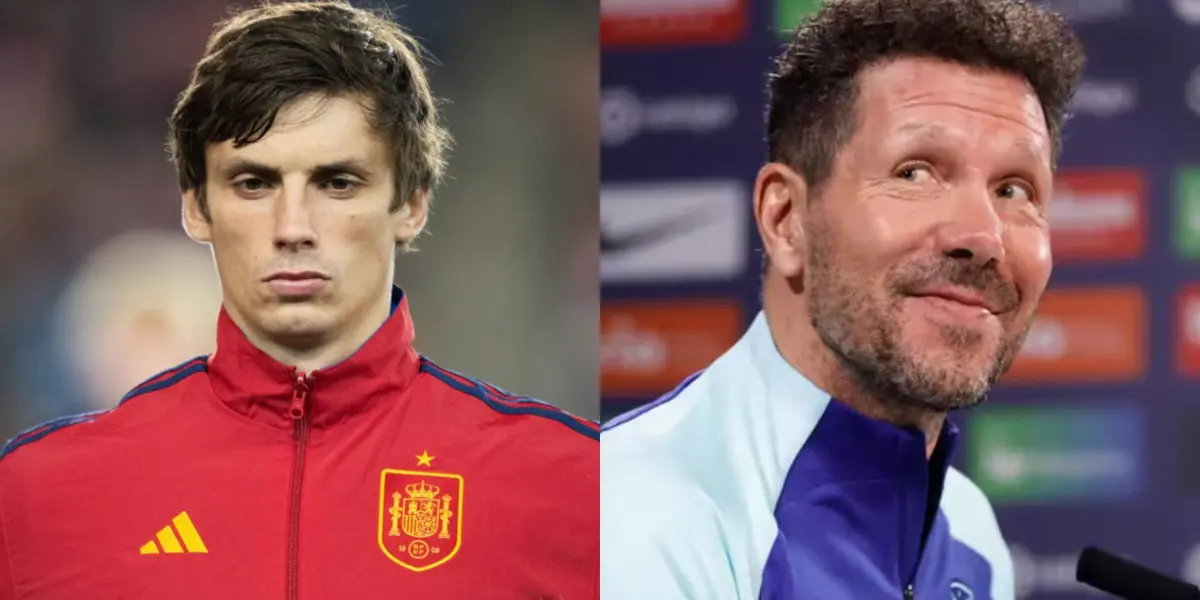 Le Normand, habitual titular en España, y Diego Simeone en rueda de prensa. (Foto: Collage)