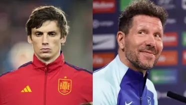 Le Normand, habitual titular en España, y Diego Simeone en rueda de prensa. (Foto: Collage)