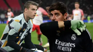 Lunin y Courtois, ambos porteros del Real Madrid.