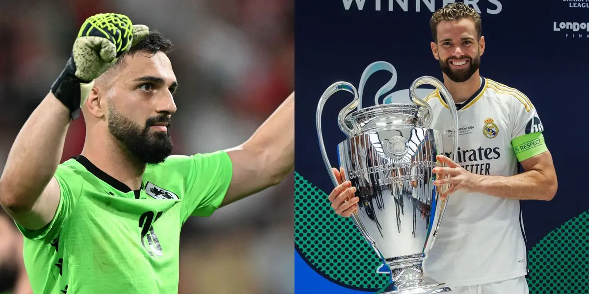 Mamardashvili ante Portugal y Nacho levantando la Champions. (Foto: Collage)