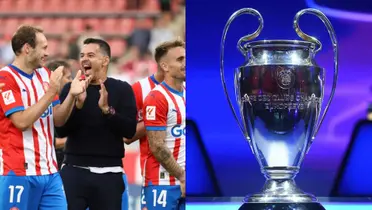 Míchel festejando el pase a la Champions League.