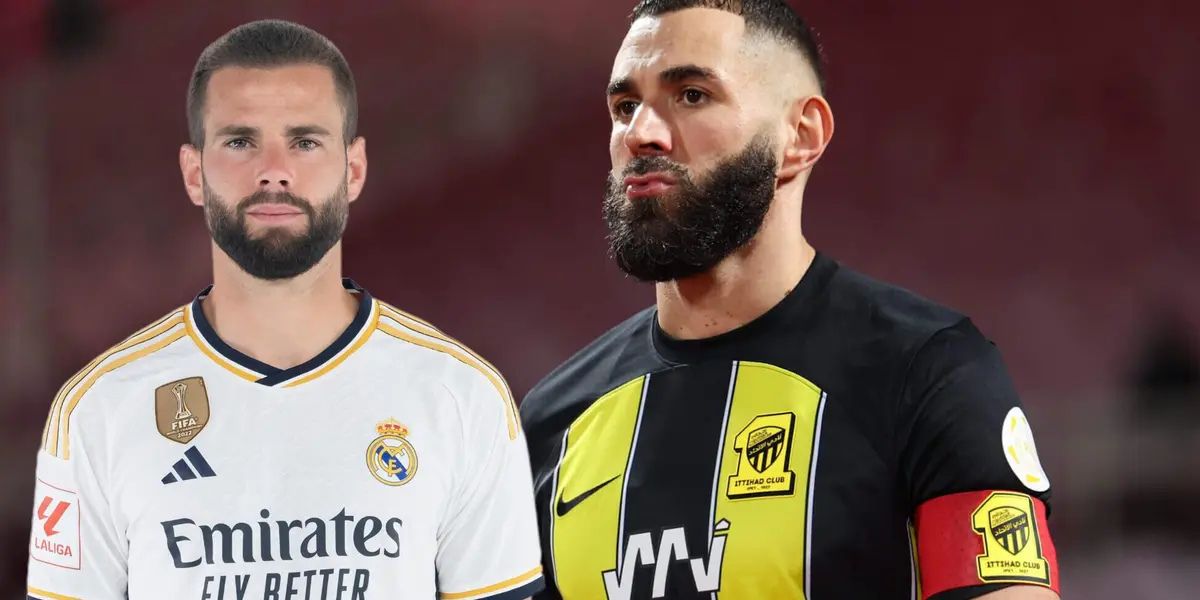Nacho con la camiseta del Madrid y Benzema con la del Al Ittihad.