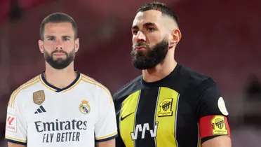 Nacho con la camiseta del Madrid y Benzema con la del Al Ittihad.