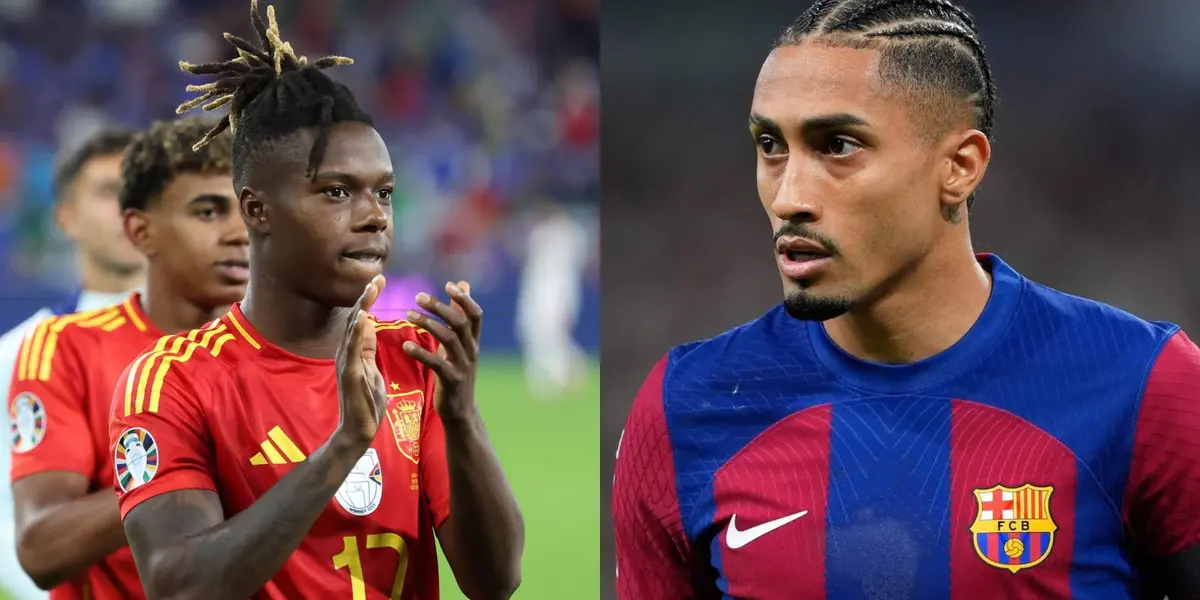 Raphinha con la camiseta del FC Barcelona y Nico en la Eurocopa con España. (Foto: Collage)