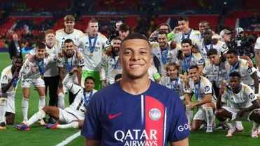 Real Madrid festeja su 15° Champions, Mbappé con la camiseta del PSG.