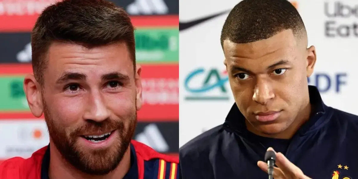 Unai Simón en rueda de prensa este lunes en contra de Mbappé.