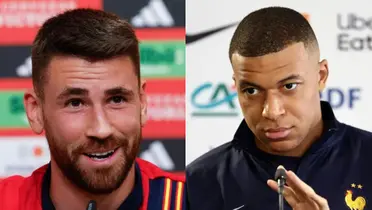 Unai Simón en rueda de prensa este lunes en contra de Mbappé.