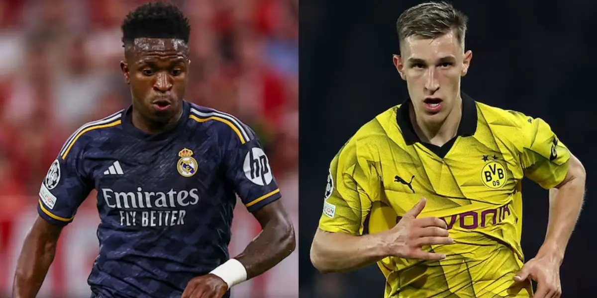Vinicius con la camiseta del Real Madrid y Nico Schlotterbeck con la del Borussia.