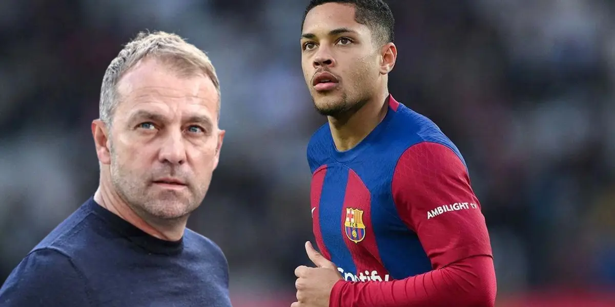 Vitor Roque en acción con la camiseta del FC Barcelona, Hansi Flick flamante DT.